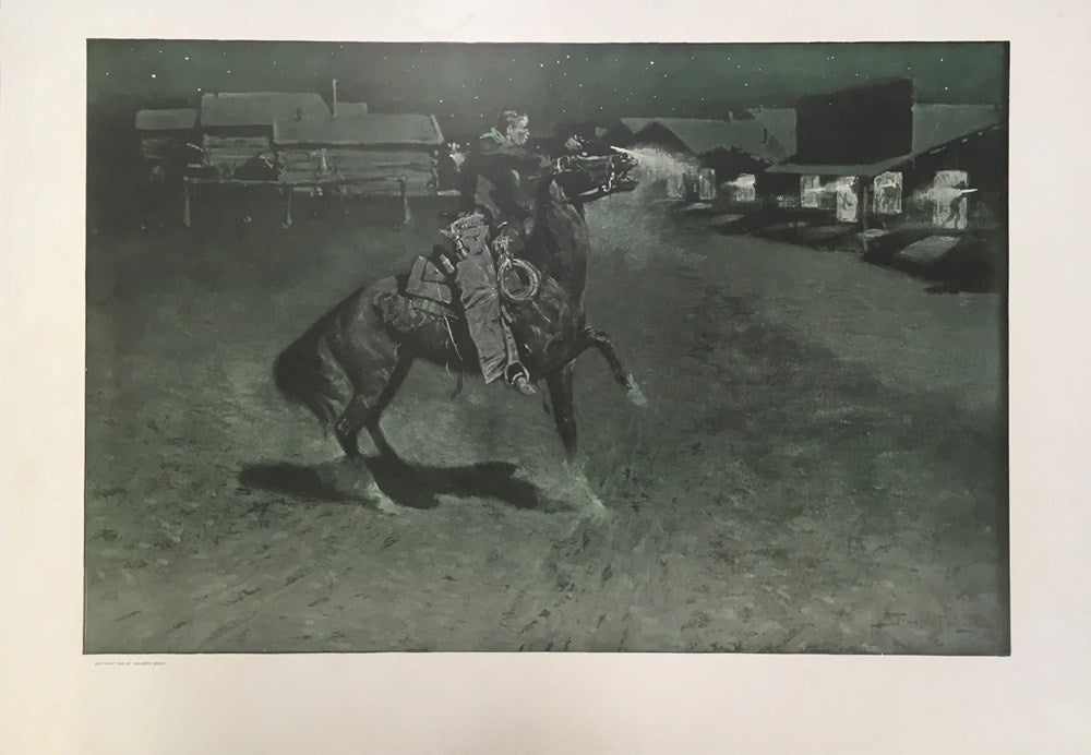 "An Argument with the Town Marshal" By Frederic Remington, Color Relief Half - Tone, Circa 1906 - The Great Republic