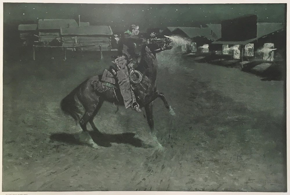 "An Argument with the Town Marshal" By Frederic Remington, Color Relief Half - Tone, Circa 1906 - The Great Republic