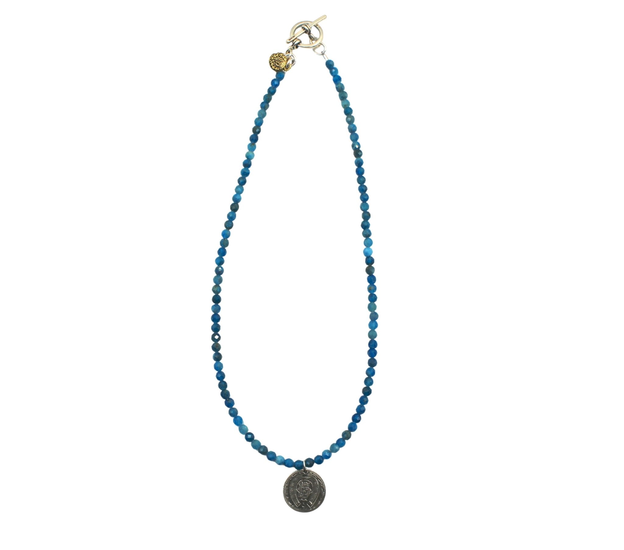 Antique 1877 Seated Liberty Coin Engraved Love Token on a Faceted Apatite Necklace - The Great Republic