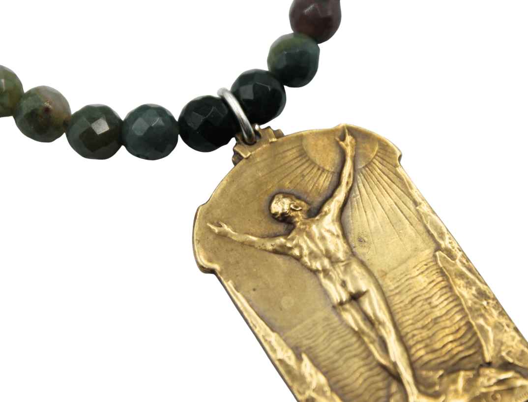 Antique Belgian Bronze Perseverance Medal on a Multistone Necklace - The Great Republic