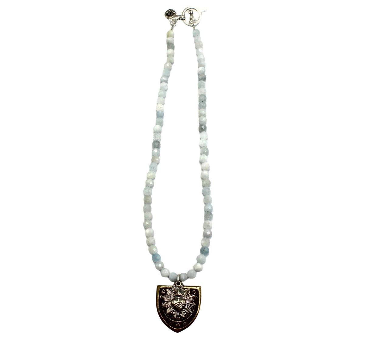 Antique Belgian Sporting Medal on a Faceted Aquamarine Necklace - The Great Republic