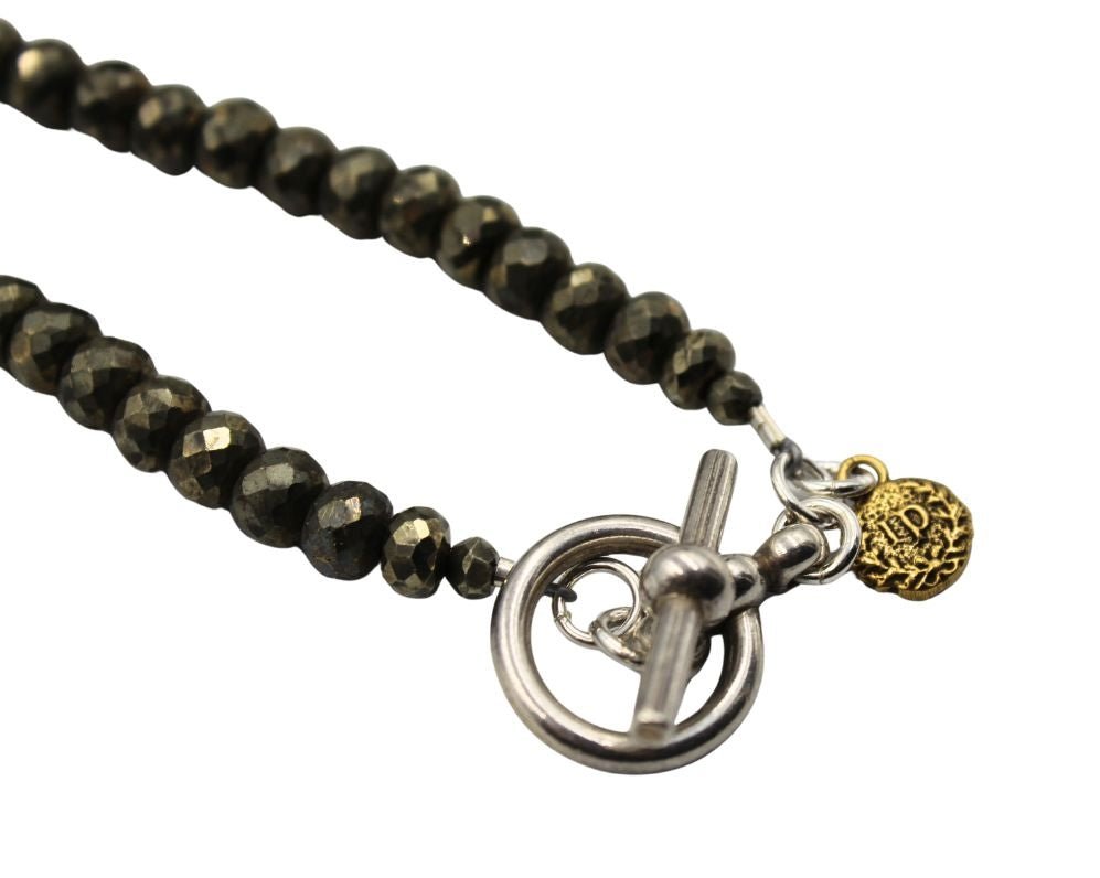 Antique British "Heart in Hand" Sterling Silver Medal on a Faceted Pyrite Necklace - The Great Republic