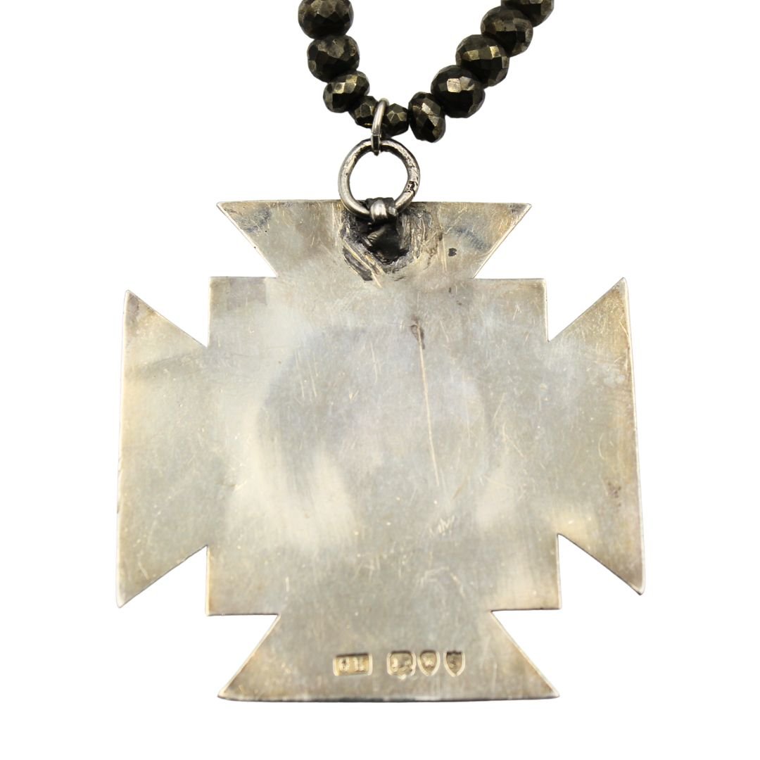 Antique British "Heart in Hand" Sterling Silver Medal on a Faceted Pyrite Necklace - The Great Republic
