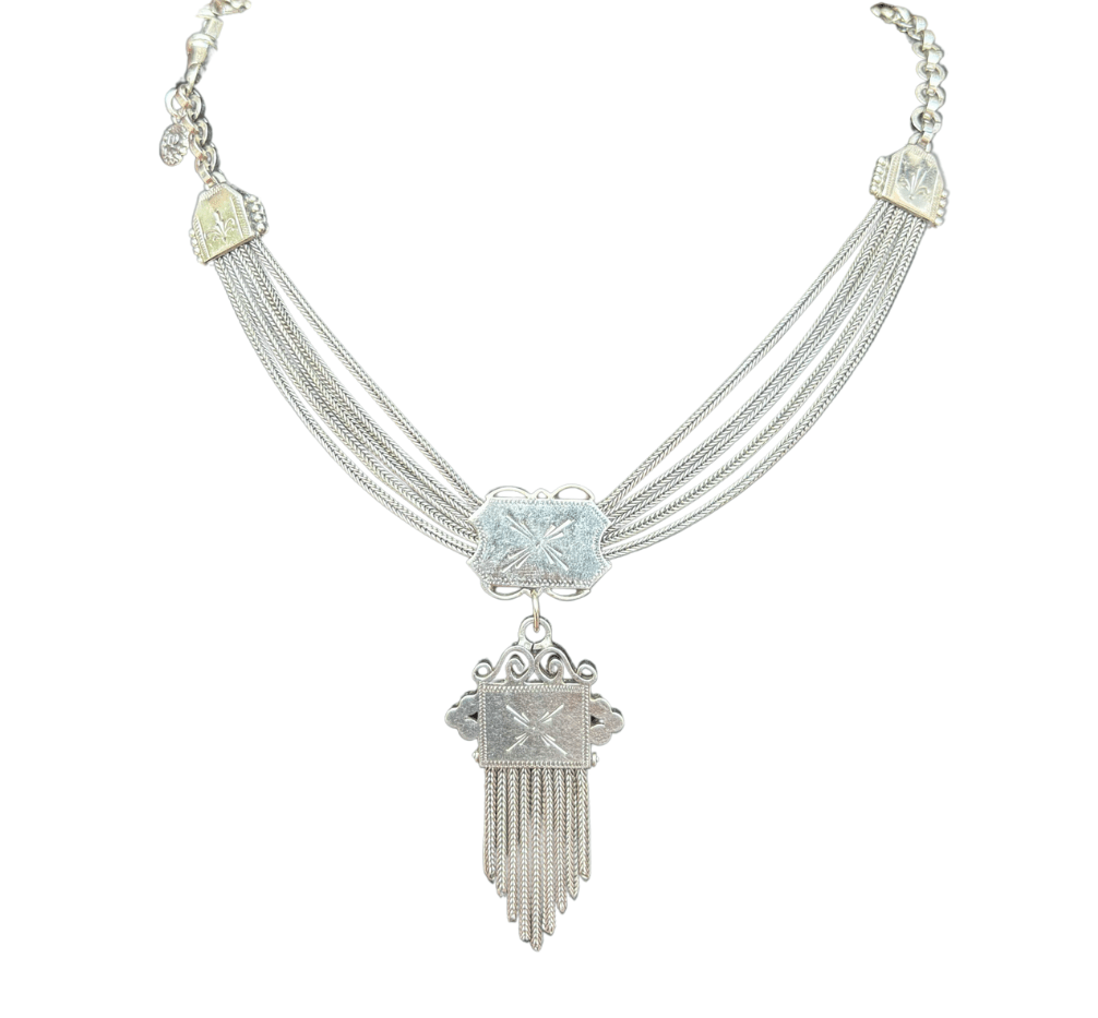 Antique British Silver Sliding Pocket Watch Chain Necklace with Tassel Fob - The Great Republic