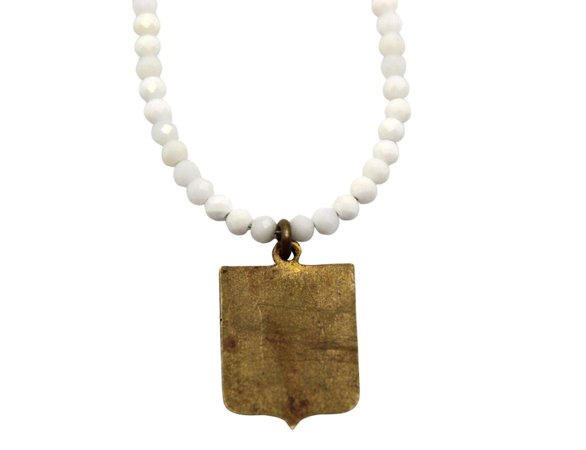 Antique French Enameled Sacred Heart of Jesus Medal on Faceted White Onyx and Blue Lapis Necklace - The Great Republic