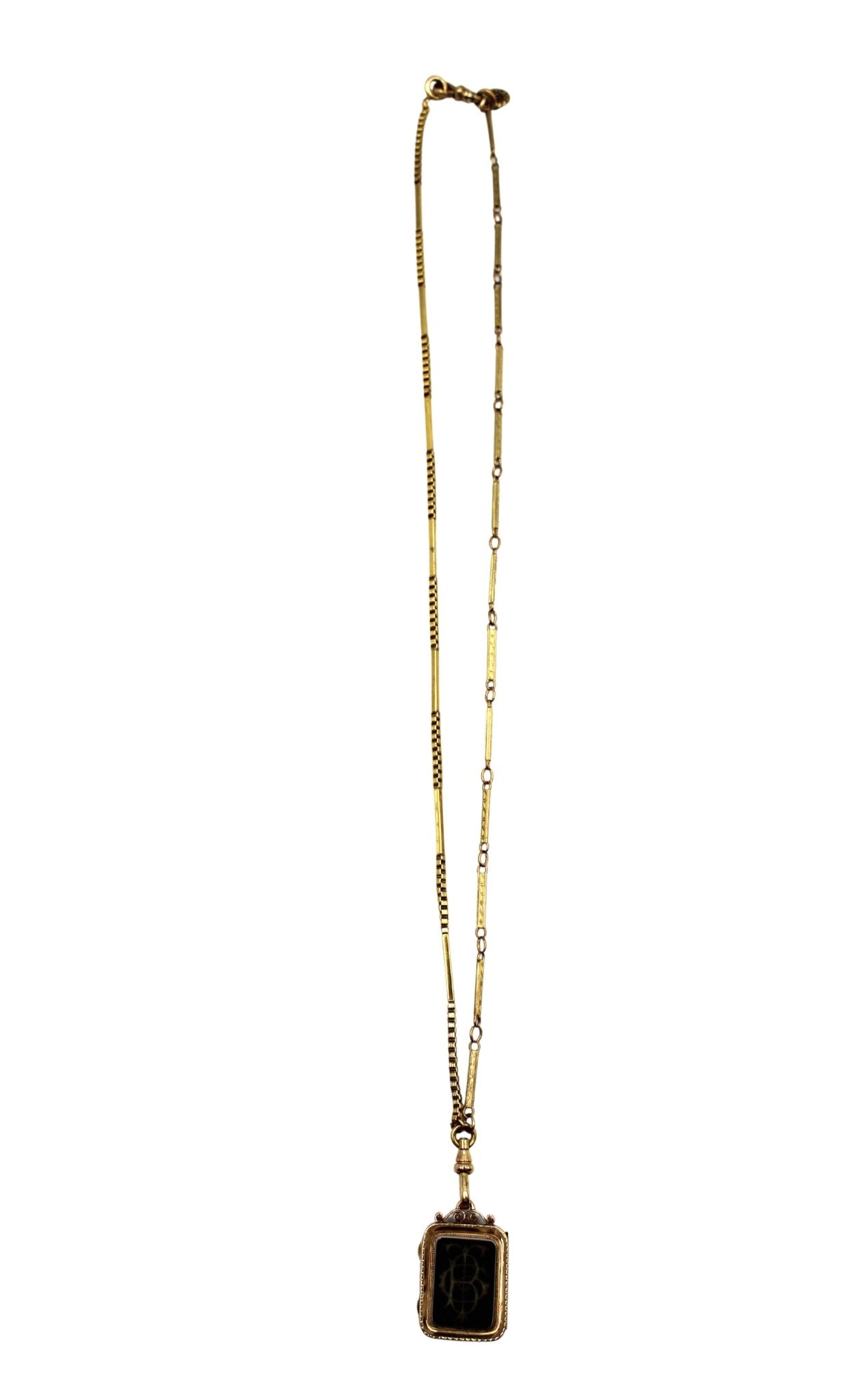 Antique Rose Gold and Onyx Intaglio Locket on Gold Filled Pocket Watch Chains - The Great Republic