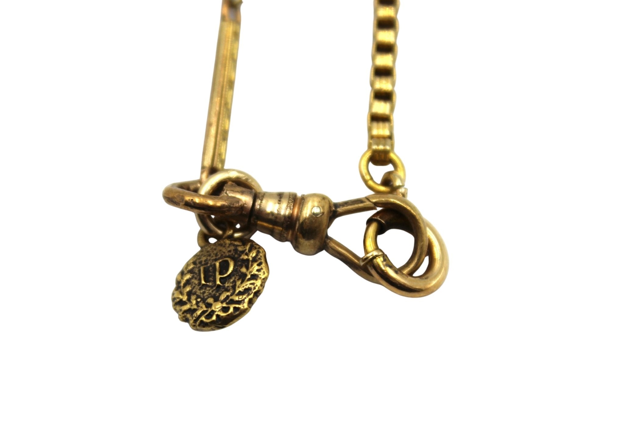 Antique Rose Gold and Onyx Intaglio Locket on Gold Filled Pocket Watch Chains - The Great Republic