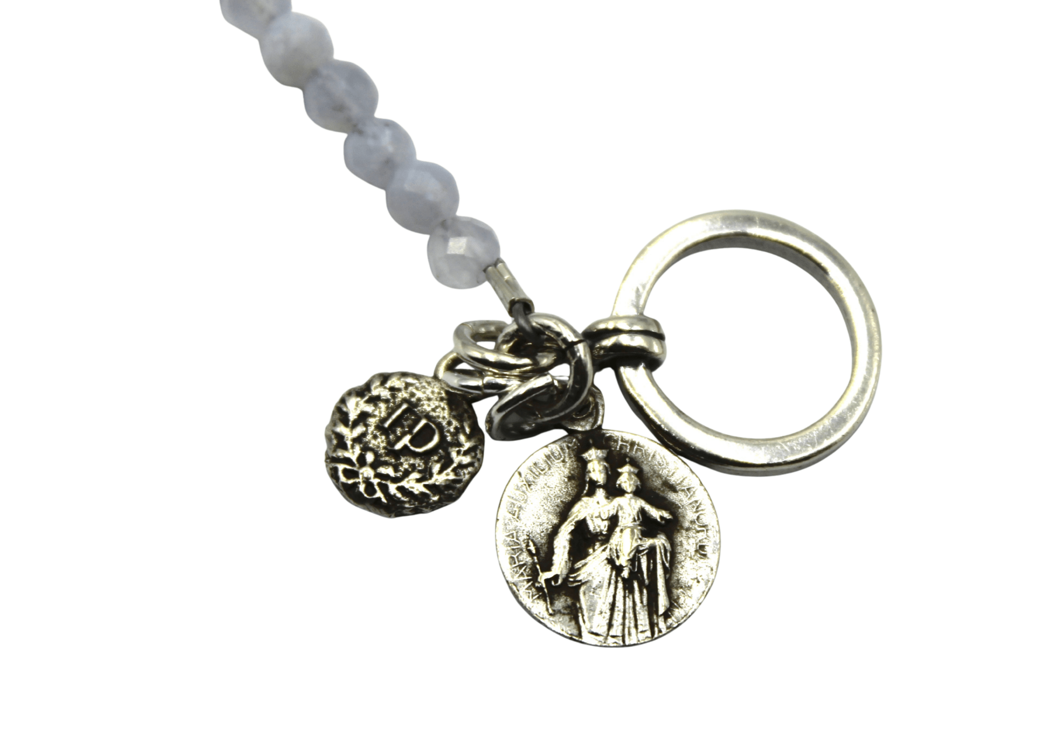 Antique Saint John Bosco Medal on Faceted Blue Lace Double Wrap Bracelet - The Great Republic