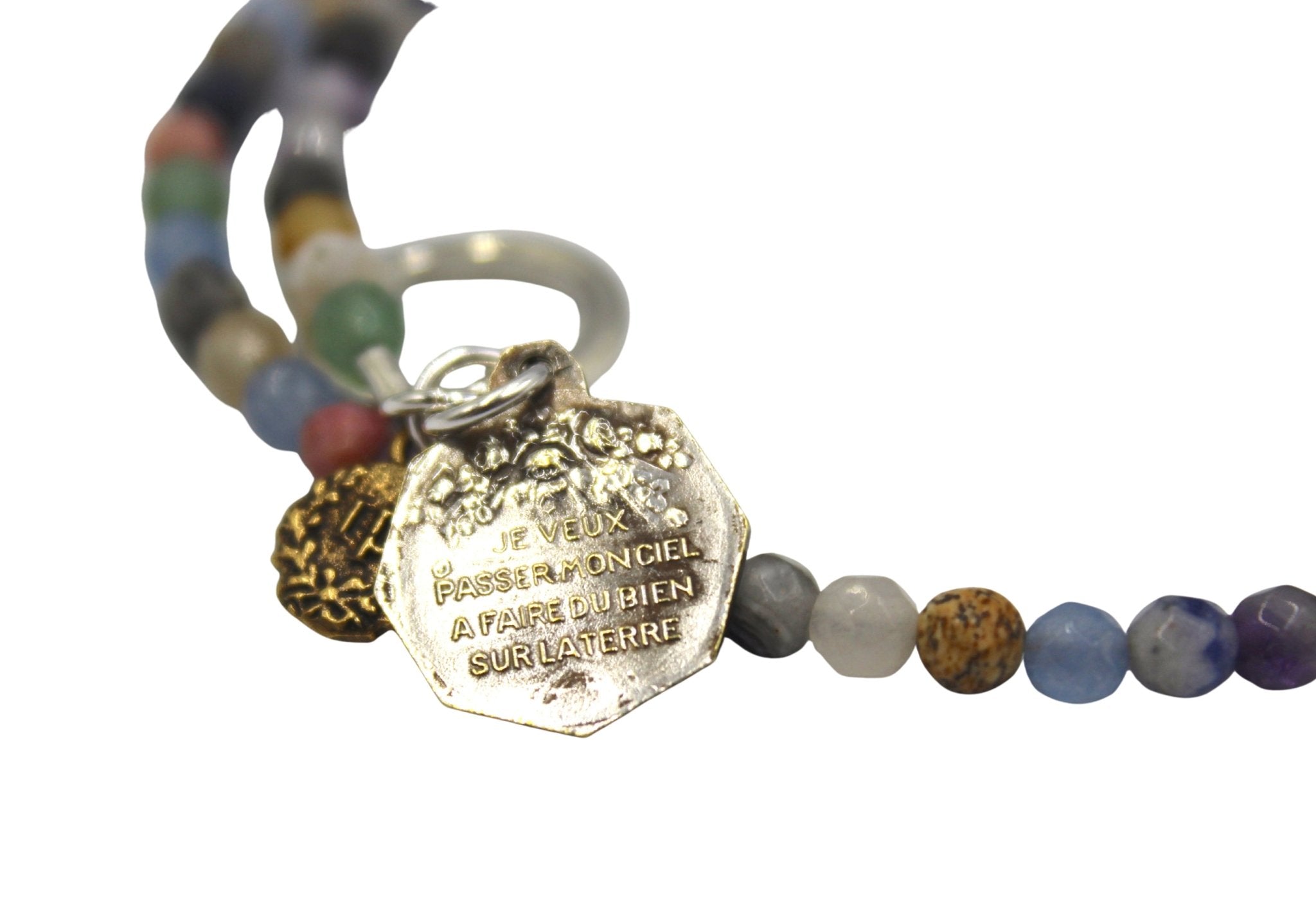 Antique St. Therese Medal on Faceted Multi Stone Double Wrap Bracelet - The Great Republic
