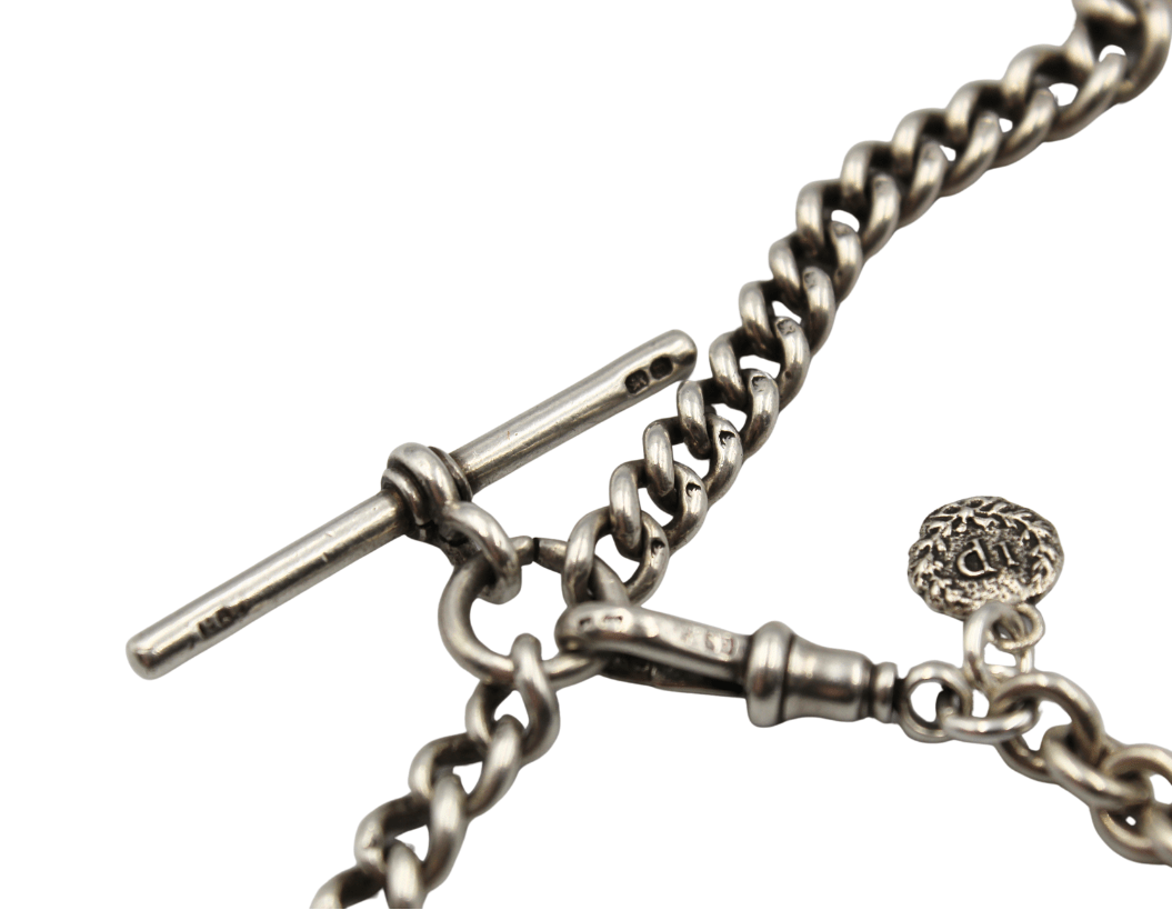 Antique Sterling and Enamel Bass Charity Football Association Medal on a Sterling Silver Gentleman's Pocket Watch Chain Necklace - The Great Republic