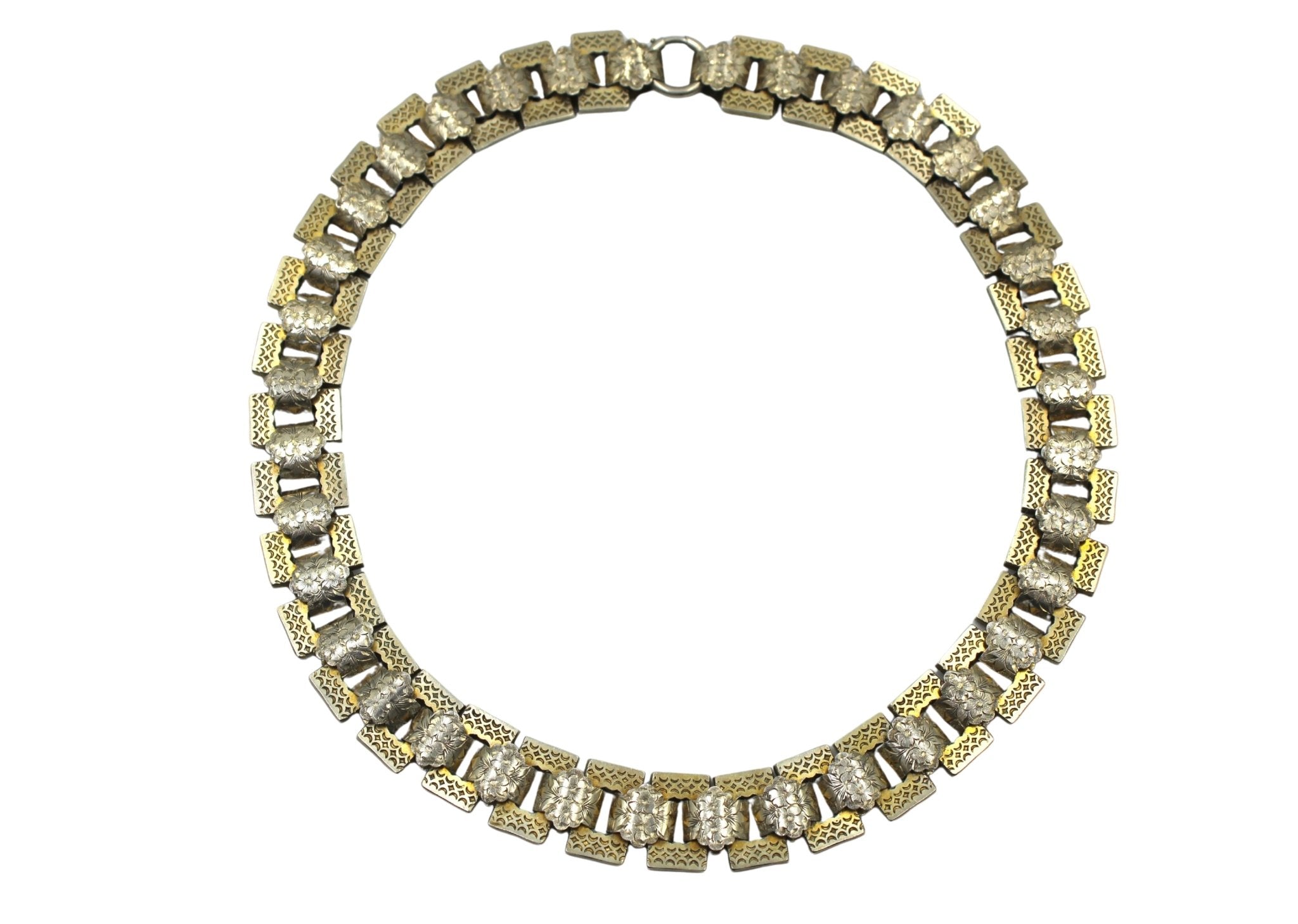 Antique Sterling Silver and Gold Vermeil Victorian Collar Necklace - The Great Republic