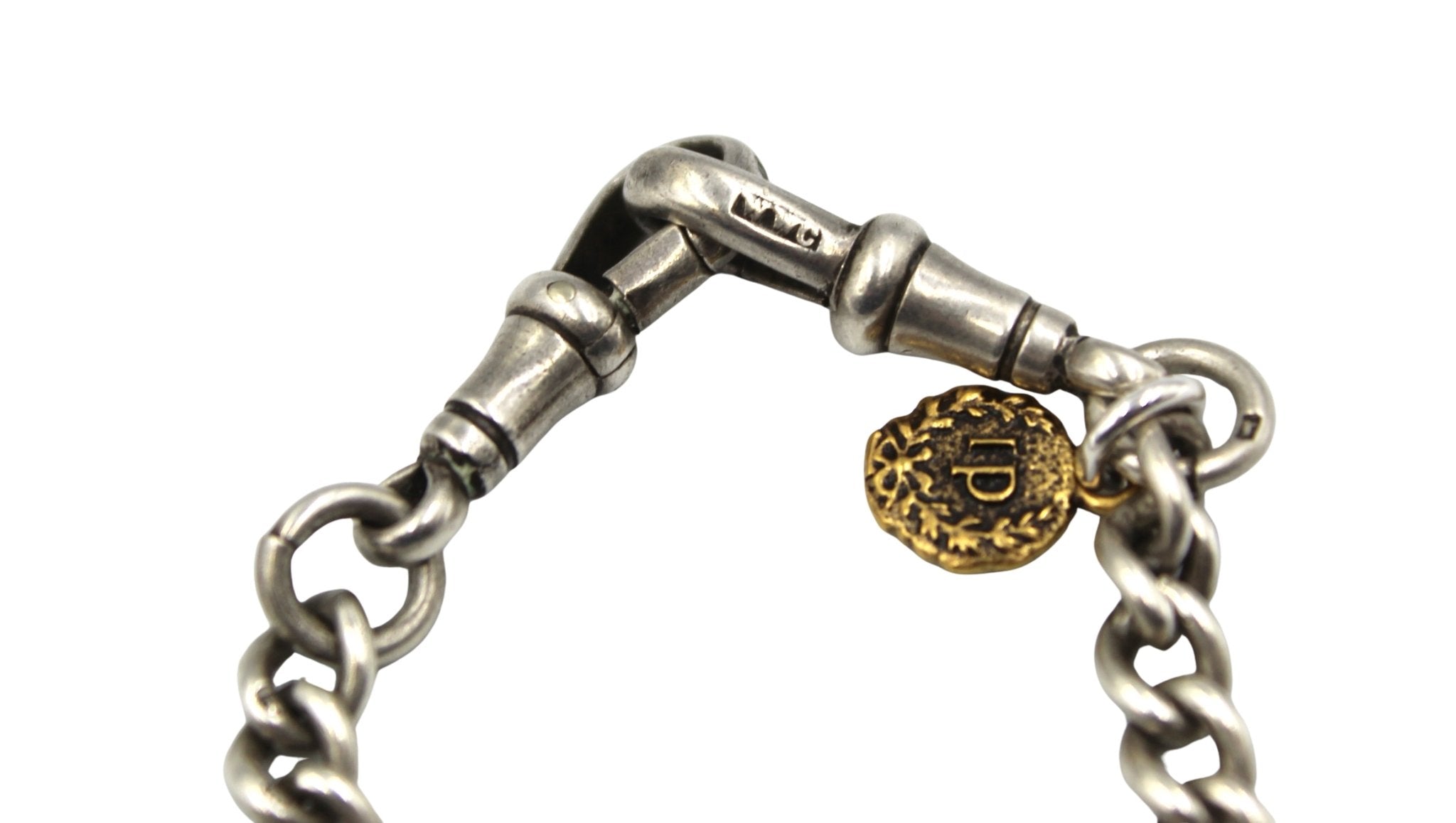 Antique Sterling Silver and Rose Gold FOB on Gentleman’s Pocket Watch Chain Necklace - The Great Republic