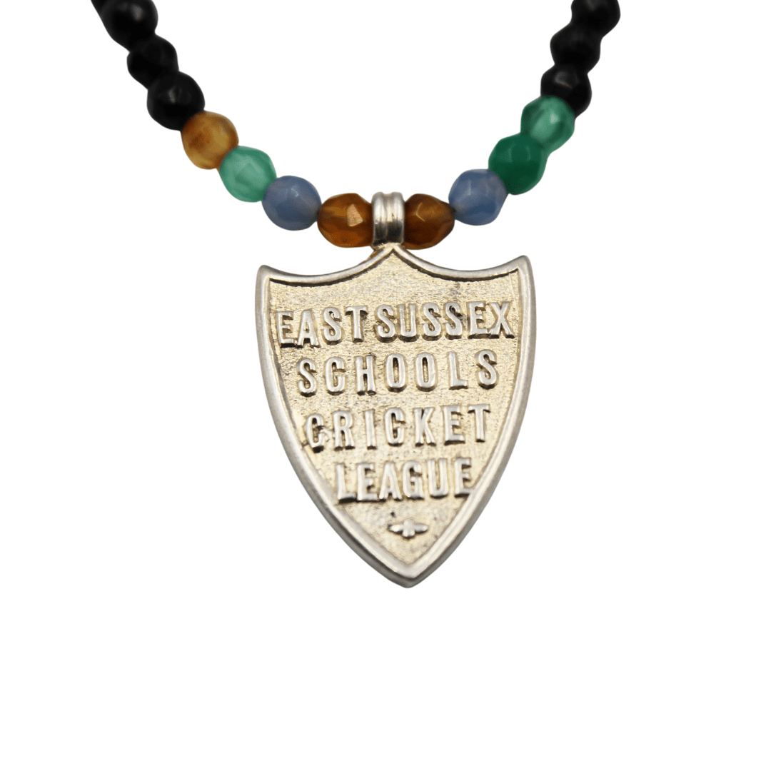 Antique Sterling Silver East Sussex Schools Cricket League Medal on Faceted Multi Stone Necklace - The Great Republic