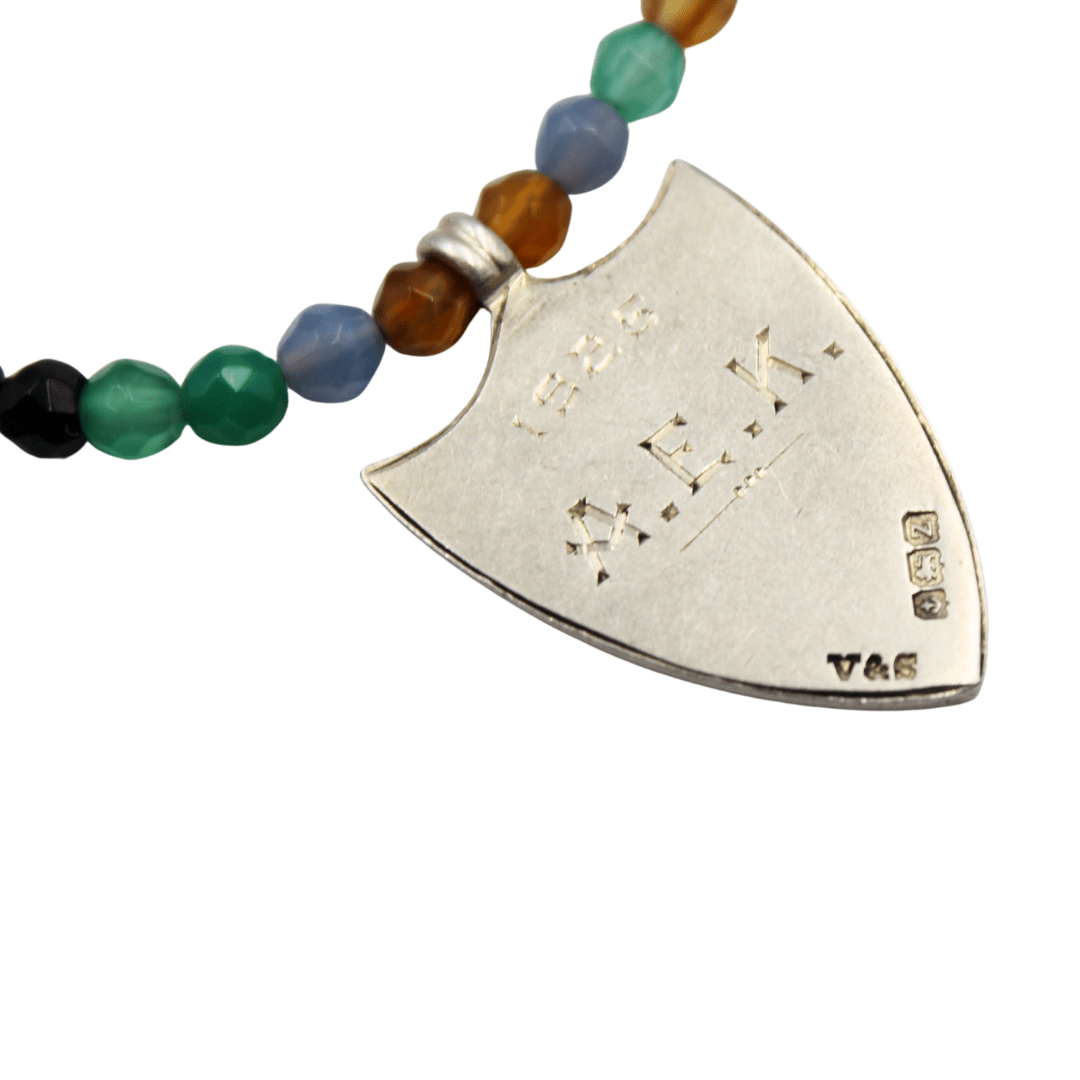 Antique Sterling Silver East Sussex Schools Cricket League Medal on Faceted Multi Stone Necklace - The Great Republic