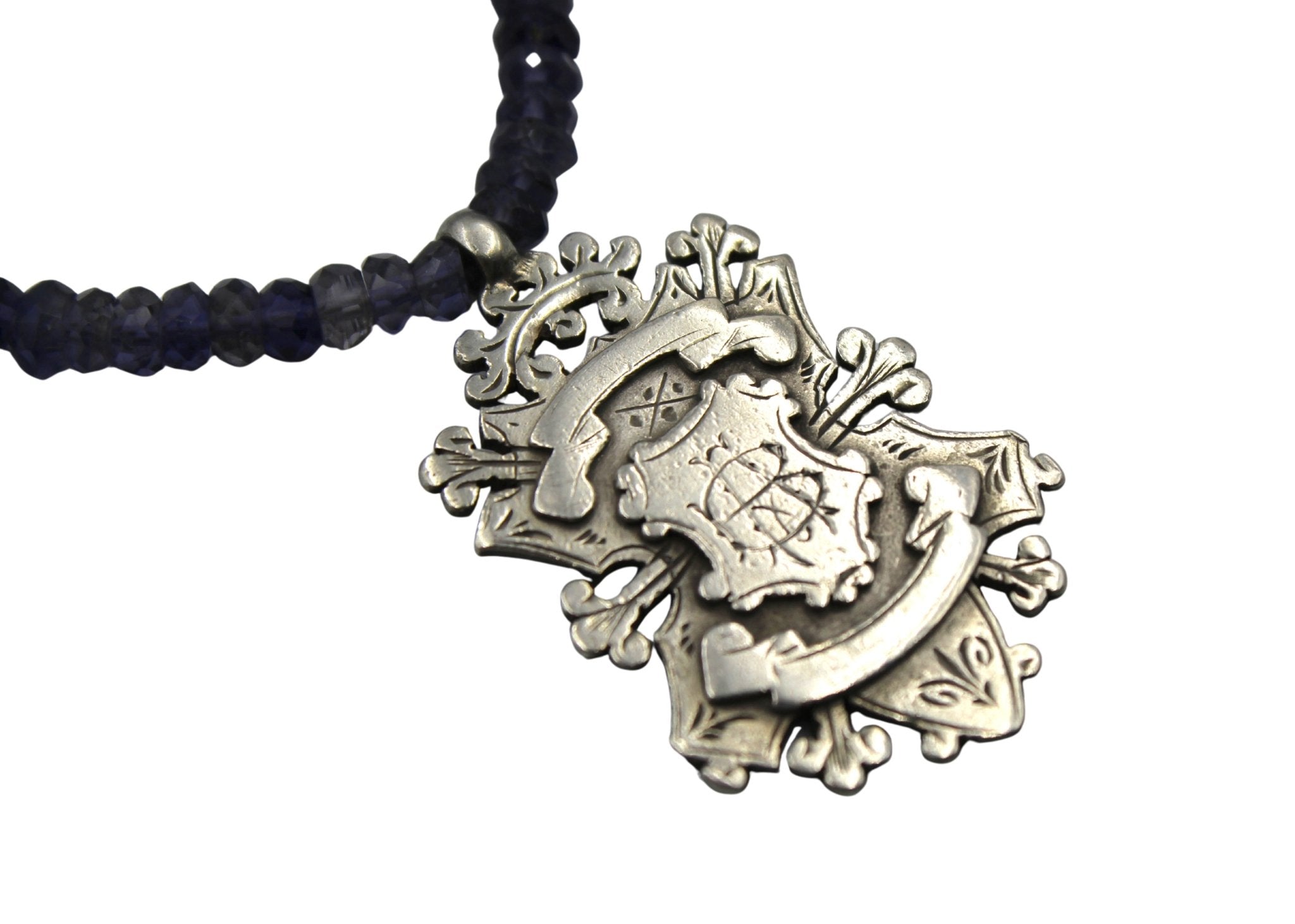 Antique Sterling Silver Scottish Watch Fob on Faceted Iolite Necklace - The Great Republic