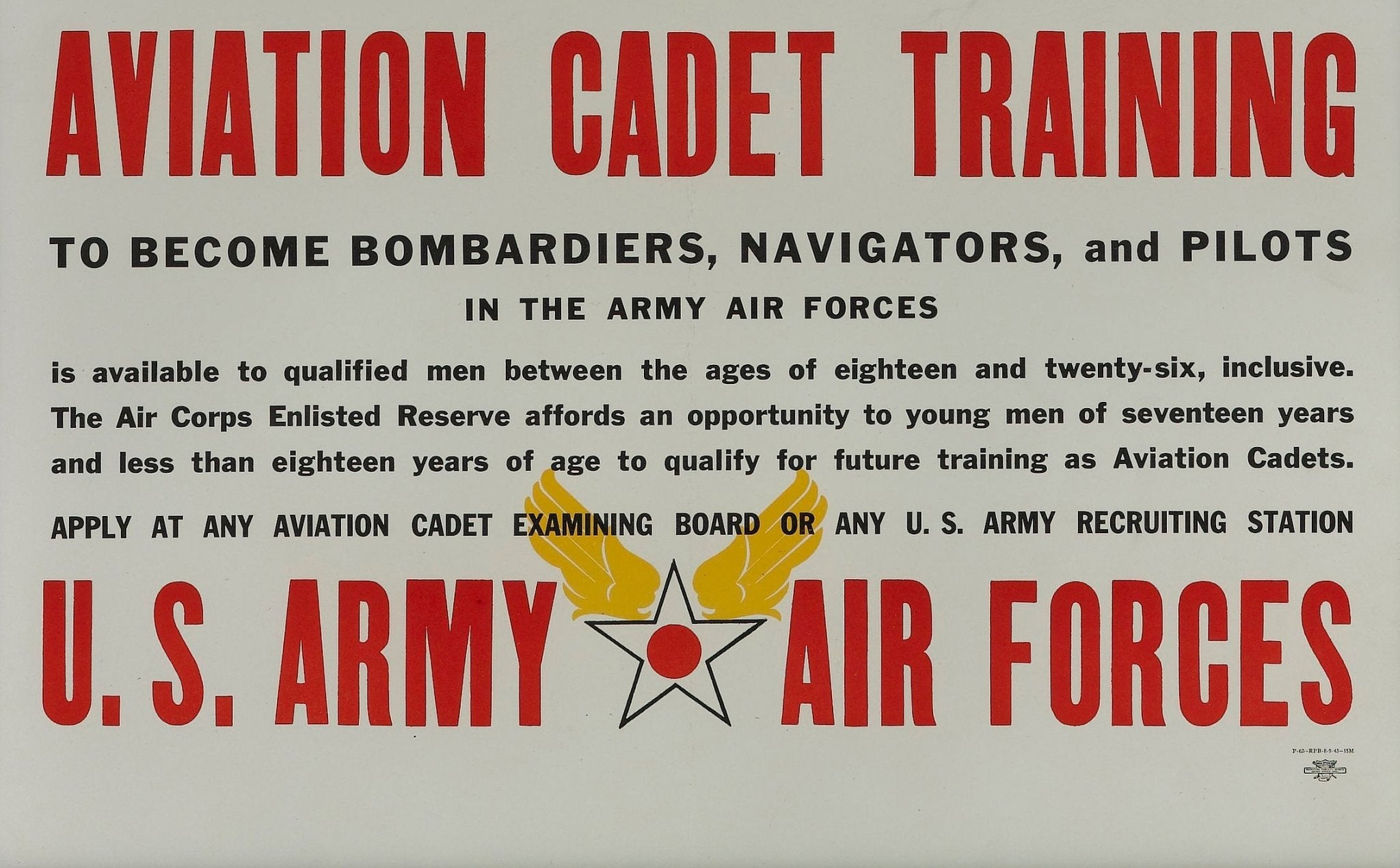 "Aviation Cadet Training, U.S. Army Air Force" Vintage WWII Recruitment Poster, 1943 - The Great Republic