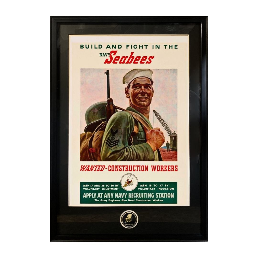 Build and Fight in the Navy Seabees” Vintage WWII Poster by John Phil