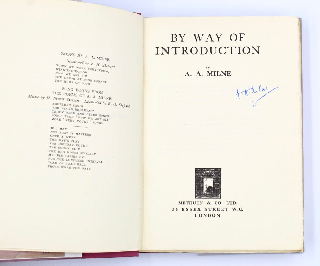 By Way of Introduction, Signed by A.A. Milne, Circa 1929 - The Great Republic