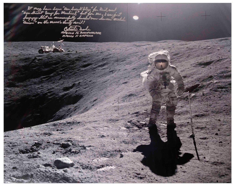 Charlie Duke Signed Photograph of Apollo 16 Moonwalk - The Great Republic