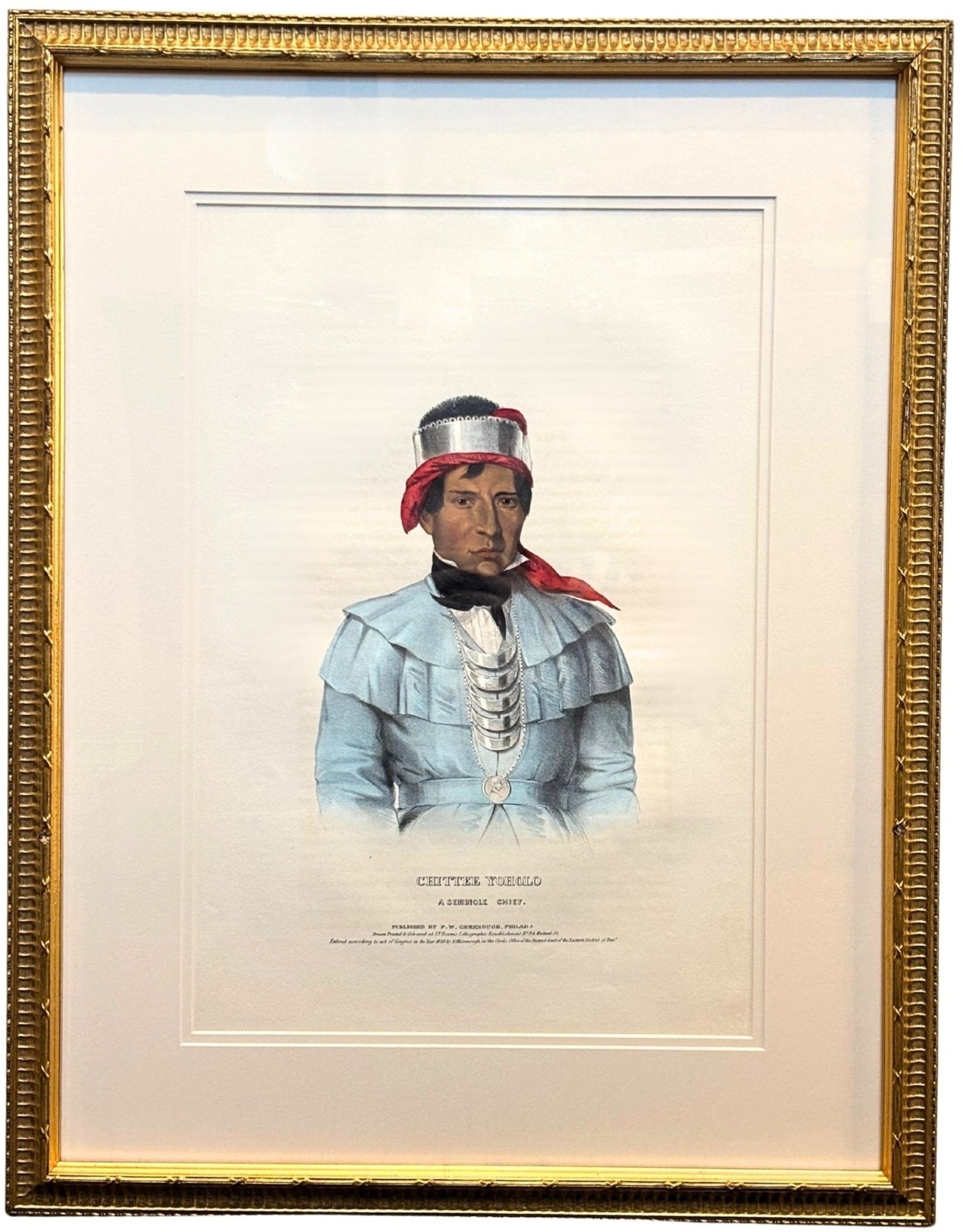 "Chittee Yoholo: A Seminole Chief" Hand-colored Lithograph by Thomas L. McKenney and James Hall, Folio Edition, 1838 - The Great Republic