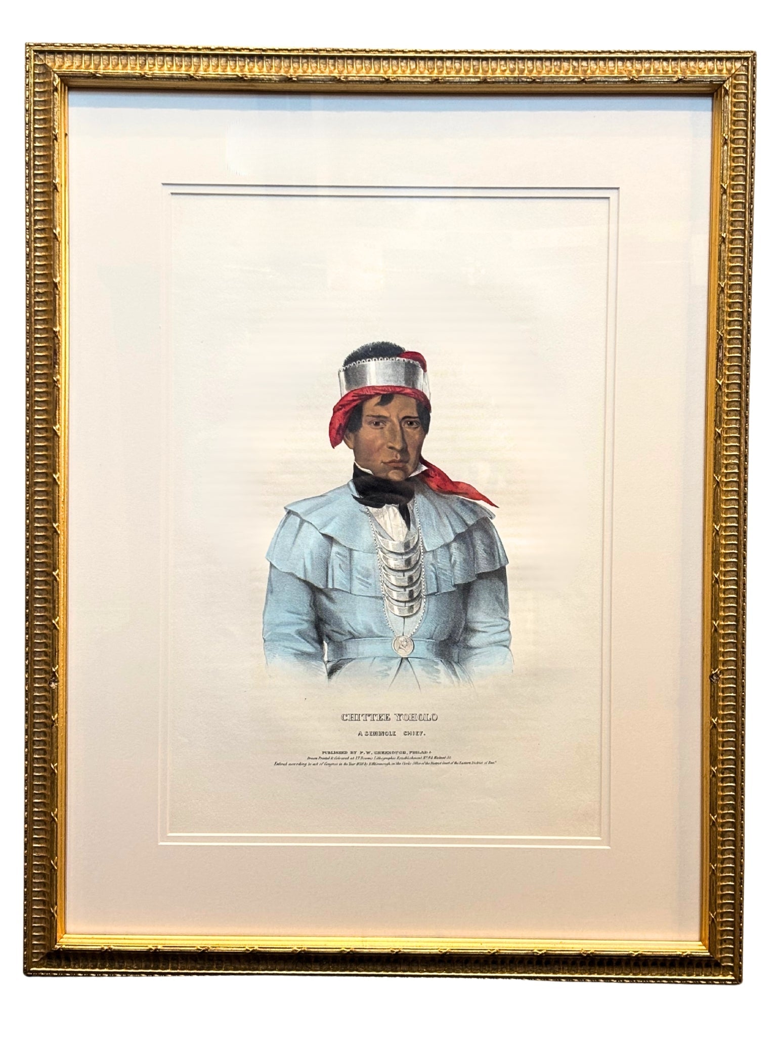 "Chittee Yoholo: A Seminole Chief" Hand-colored Lithograph by Thomas L. McKenney and James Hall, Folio Edition, 1838 - The Great Republic
