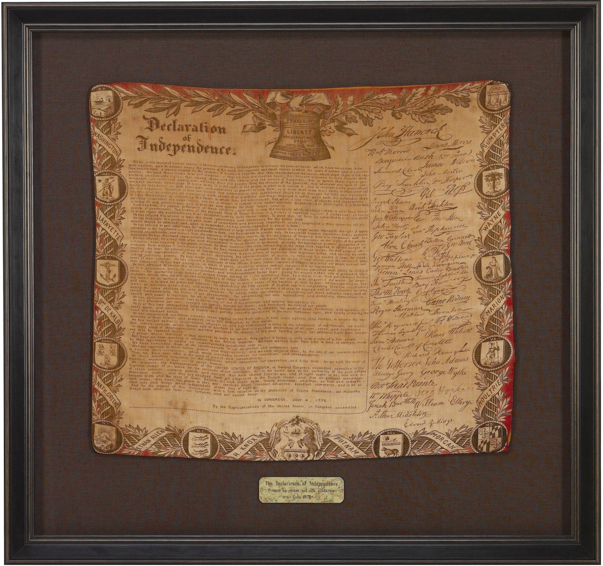 Declaration of Independence, Printed on Cotton, Circa 1876 - The Great Republic
