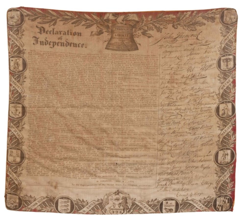 Declaration of Independence, Printed on Cotton, Circa 1876 - The Great Republic