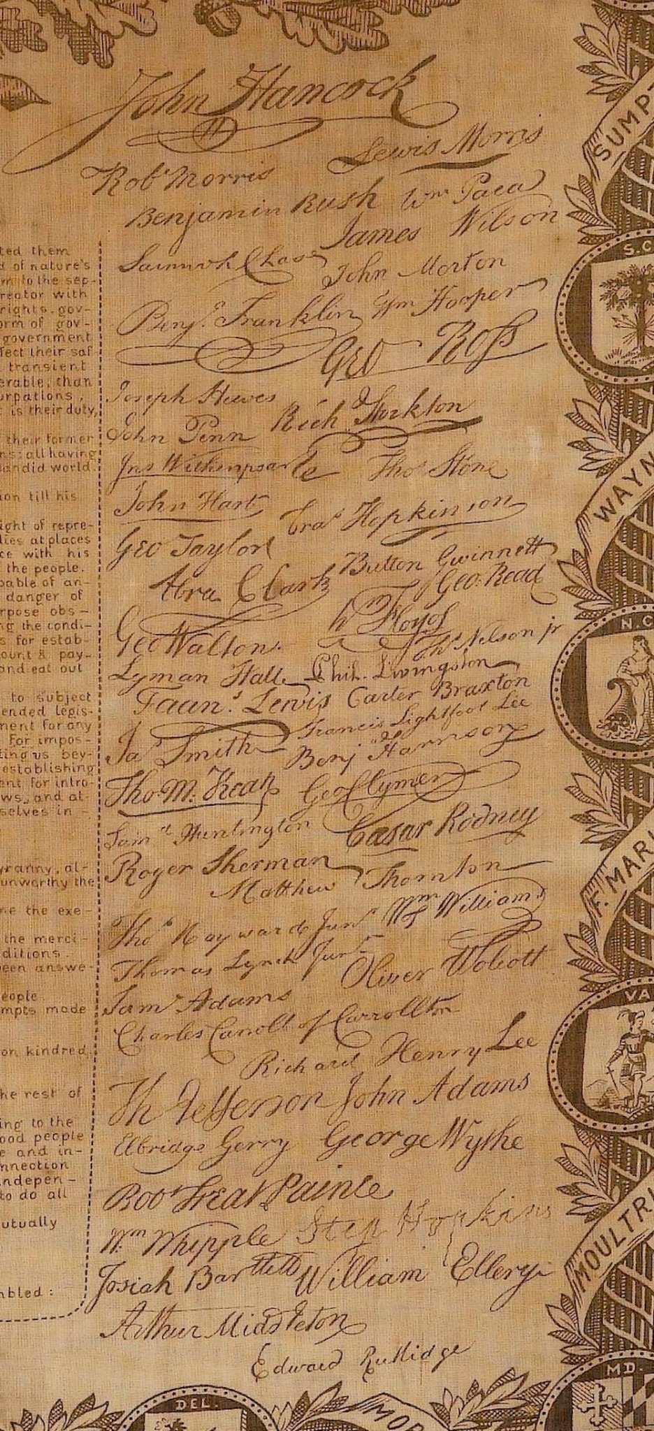Declaration of Independence, Printed on Cotton, Circa 1876 - The Great Republic