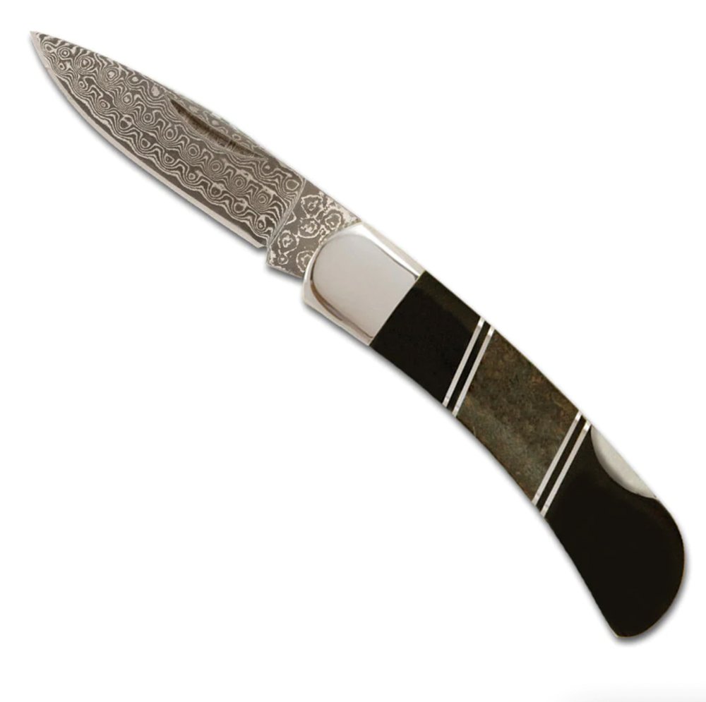Dinosaur Bone 3" Damascus Steel Single Sided Lockback Pocket Knife - The Great Republic
