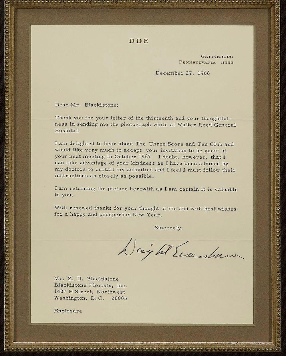 Dwight D. Eisenhower Original Photograph and Autographed Letter, 1966 - The Great Republic