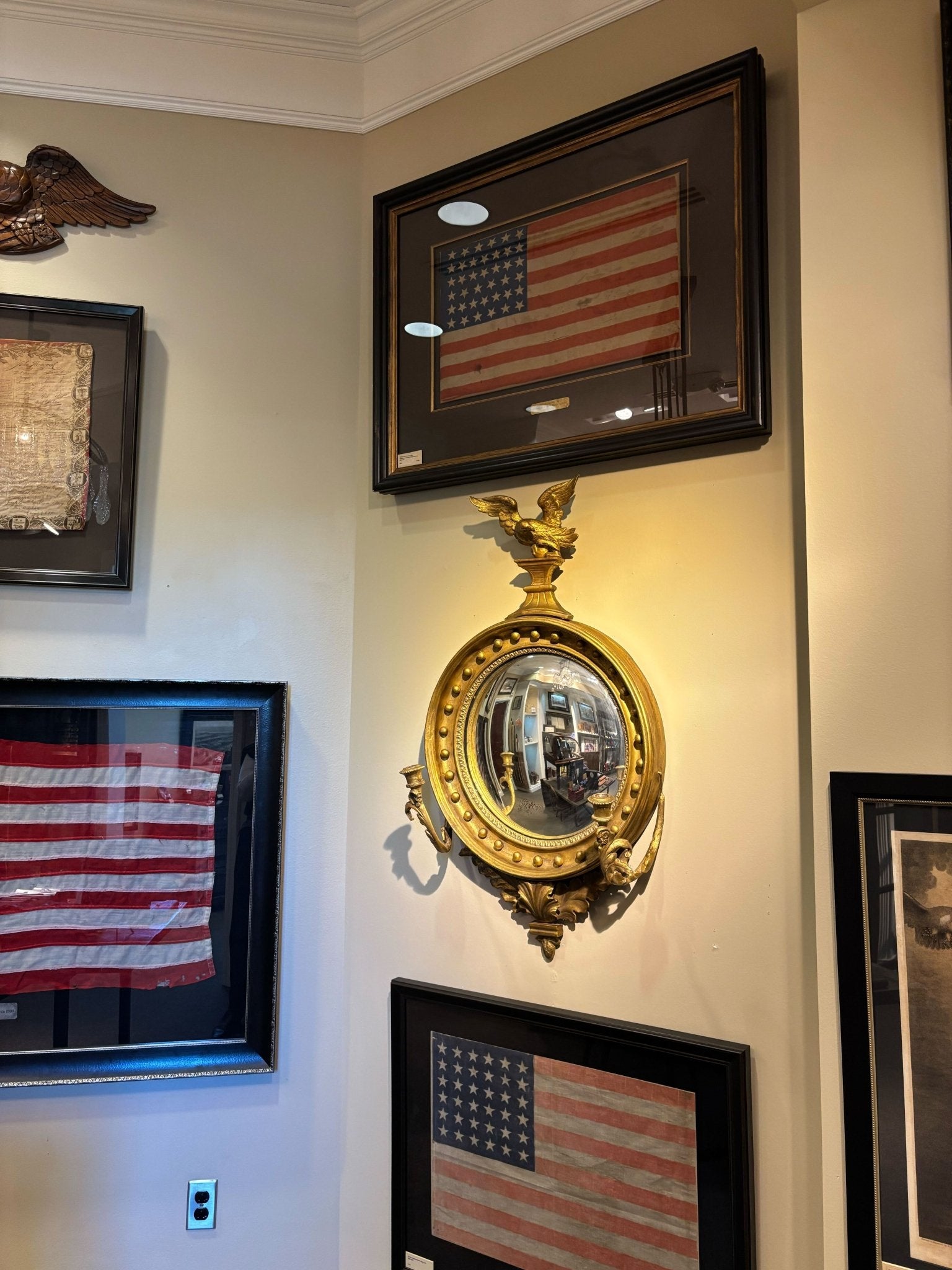 Federal Bullseye Gilt Mirror with Eagle Finial, 19th Century - The Great Republic