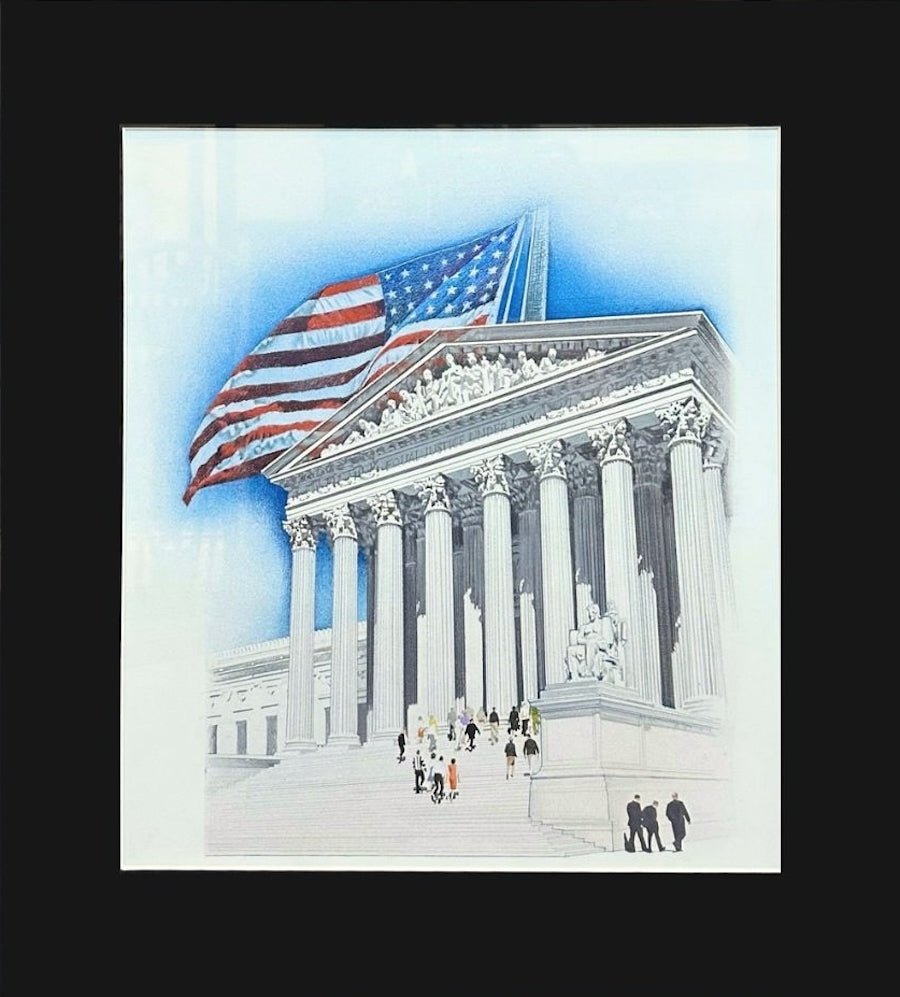 "Flag Over Supreme Court" by Jim Butcher, Original Mixed Media Painting on Illustration Board, 1983 - The Great Republic