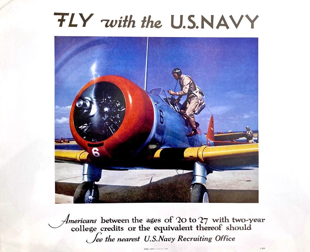 "FLY with the U.S. Navy" Vintage WWII Poster, 1941 - The Great Republic