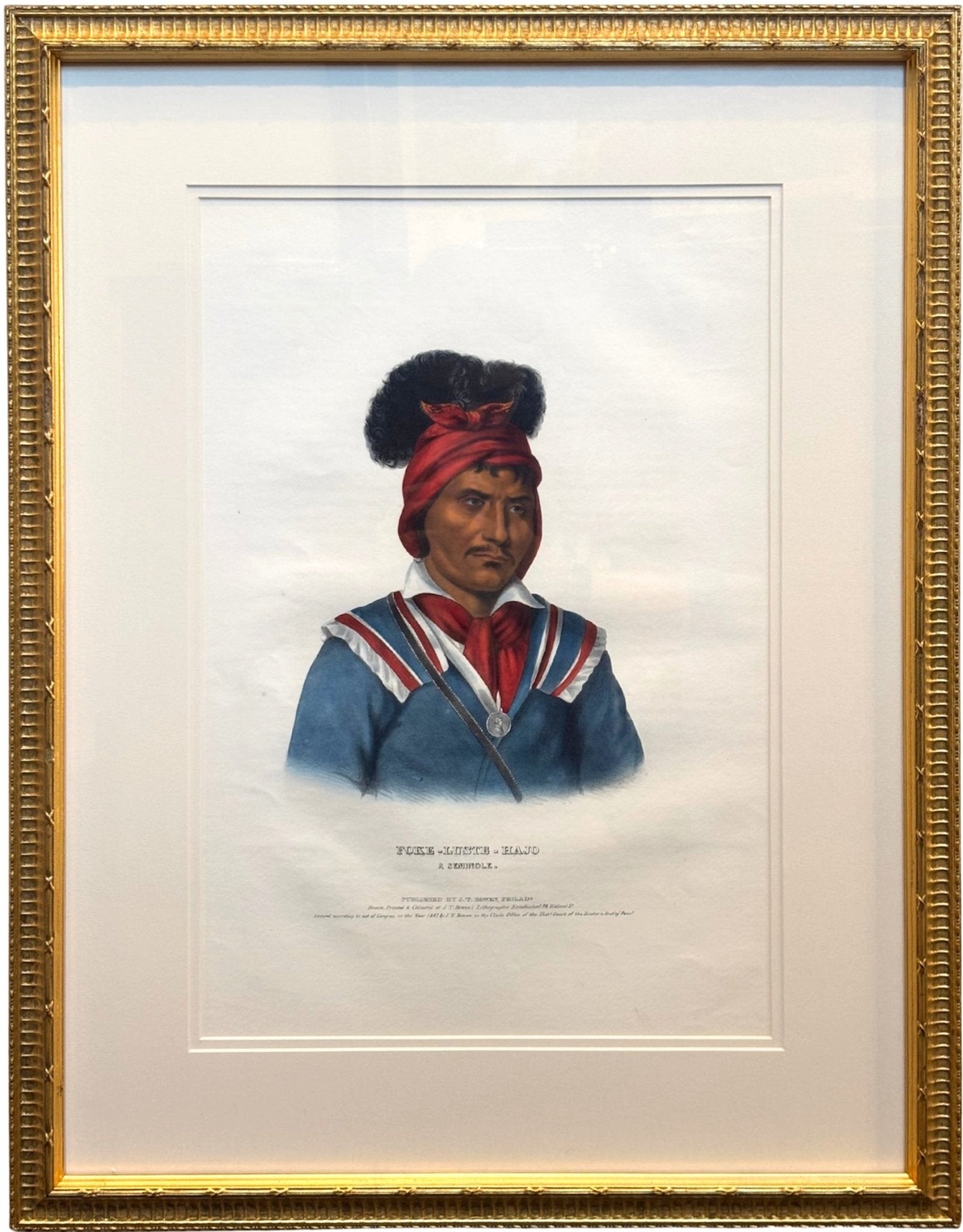 "Foke-Luste-Hajo, A Seminole" Hand-colored Lithograph by Thomas L. McKenney and James Hall, Folio Edition, 1842 - The Great Republic