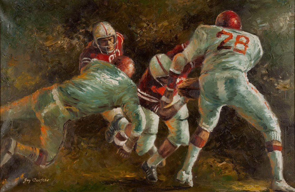 Football Scene by Jay Cooper, Oil on Canvas, Late 20th Century - The Great Republic