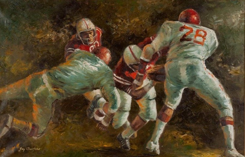 Football Scene by Jay Cooper, Oil on Canvas, Late 20th Century - The Great Republic