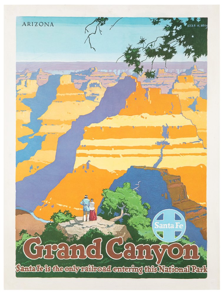 "Grand Canyon" Vintage Santa Fe Railroad Travel Poster by Oscar M. Bryn, 1949 - The Great Republic