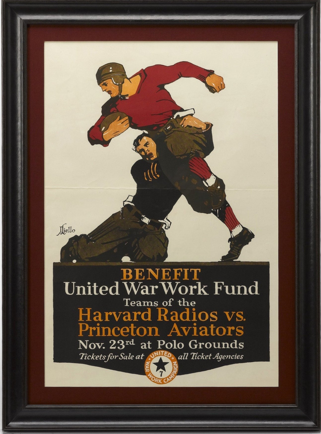 Harvard Radios vs. Princeton Aviators Vintage War Effort Football Poster, Circa 1918 - The Great Republic