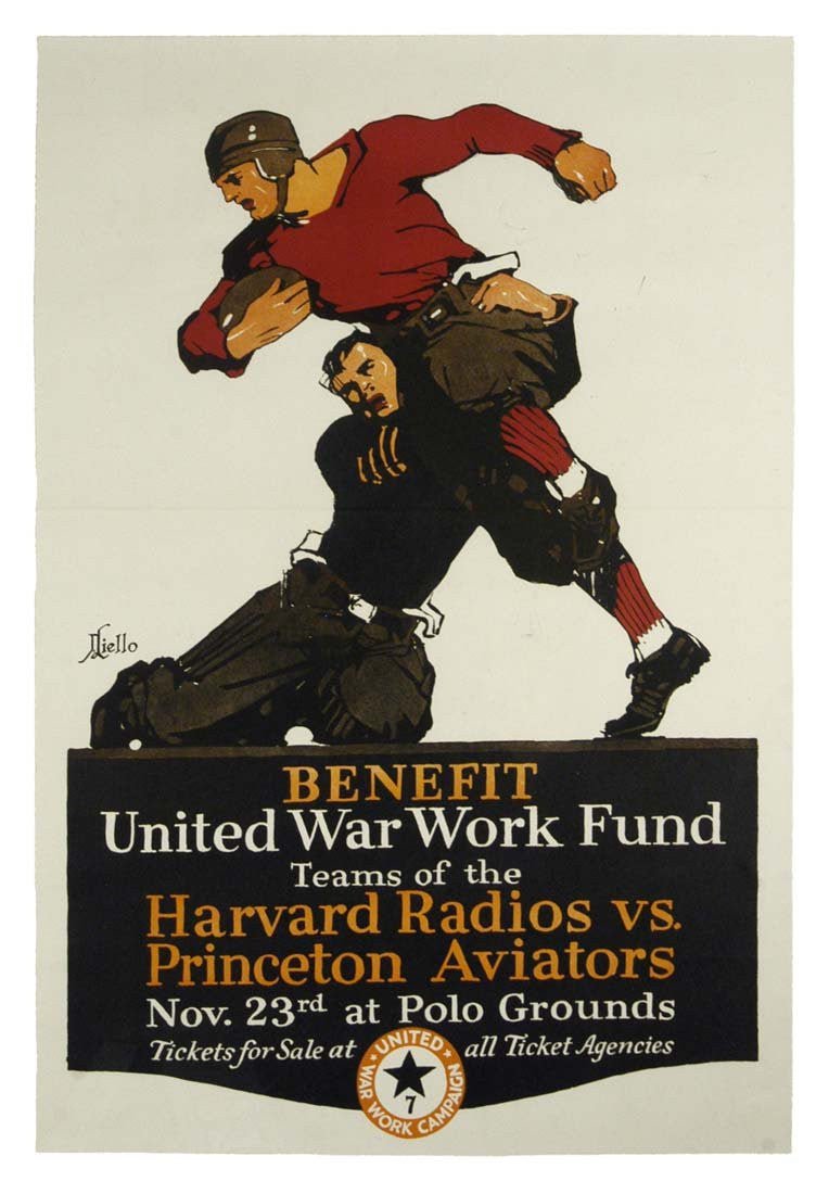 Harvard Radios vs. Princeton Aviators Vintage War Effort Football Poster, Circa 1918 - The Great Republic