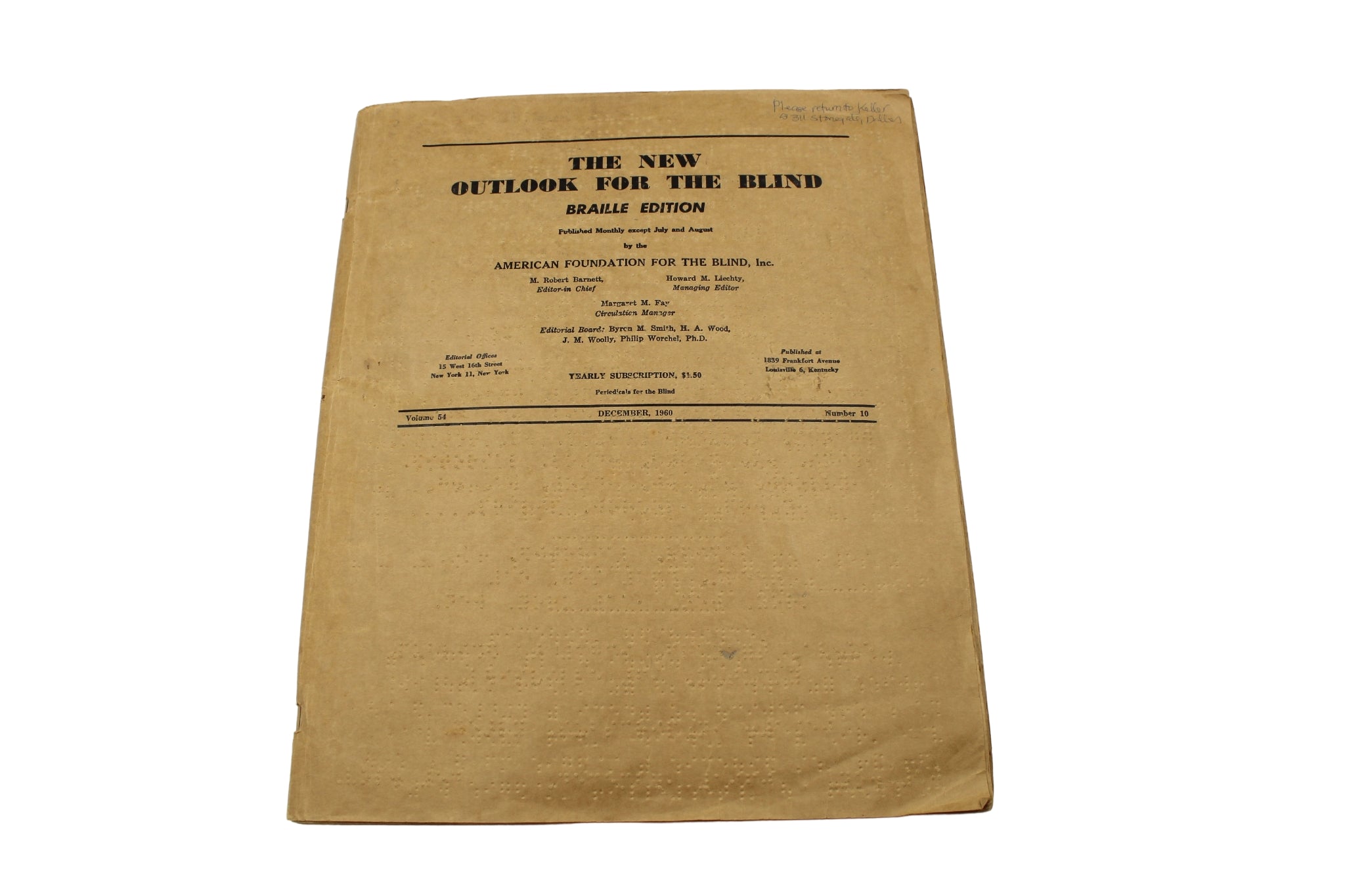 Helen Keller's Personal Reading Copy of "The New Outlook for the Blind: Braille Edition," 1960 - The Great Republic