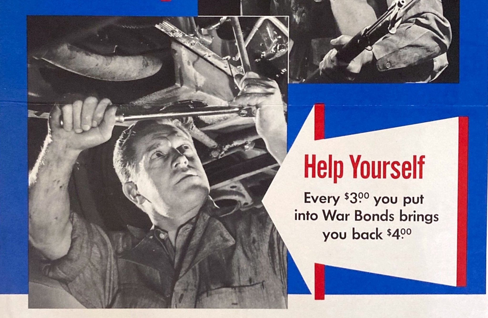 "Help Him. Help Yourself. For Victory. At Least 10% of Your Pay Every Payday" Vintage WWII War Bonds Poster - The Great Republic