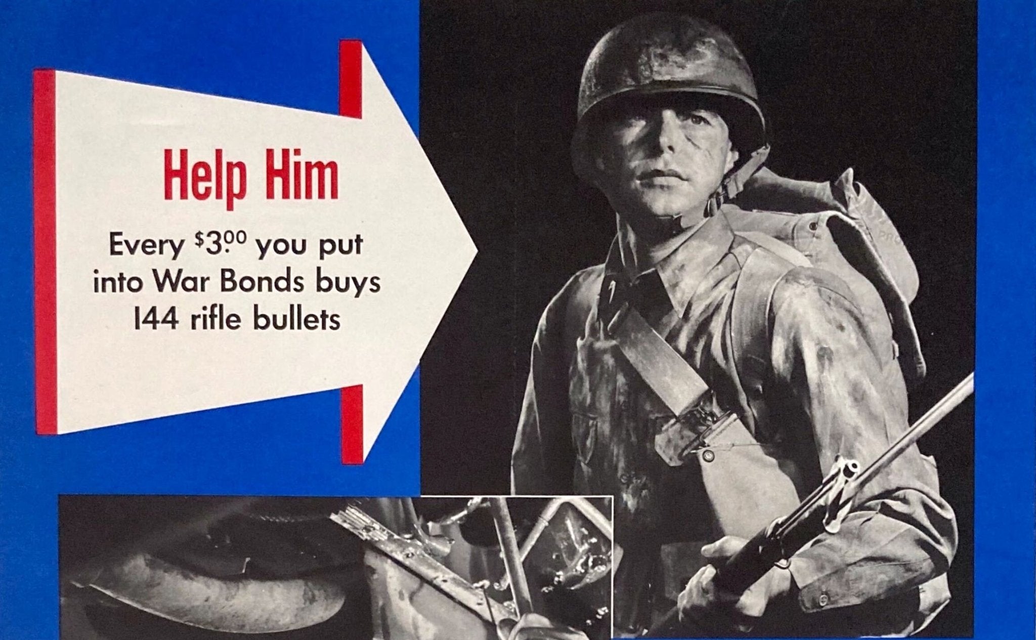 "Help Him. Help Yourself. For Victory. At Least 10% of Your Pay Every Payday" Vintage WWII War Bonds Poster - The Great Republic