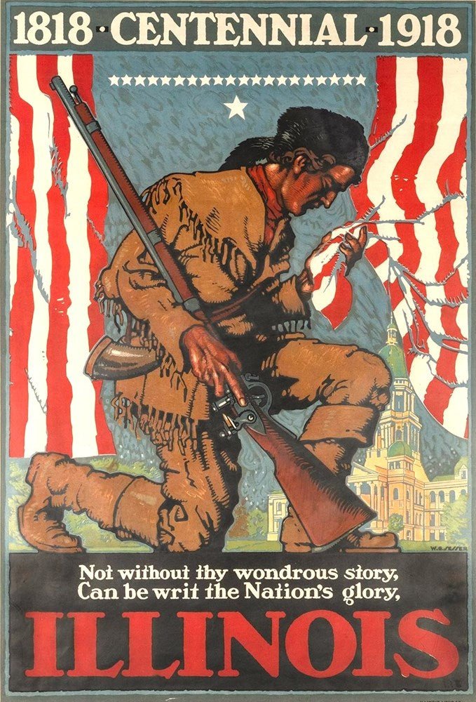 "Illinois. 1818 Centennial 1918." Vintage Poster by Willy Sessler, 1918 - The Great Republic