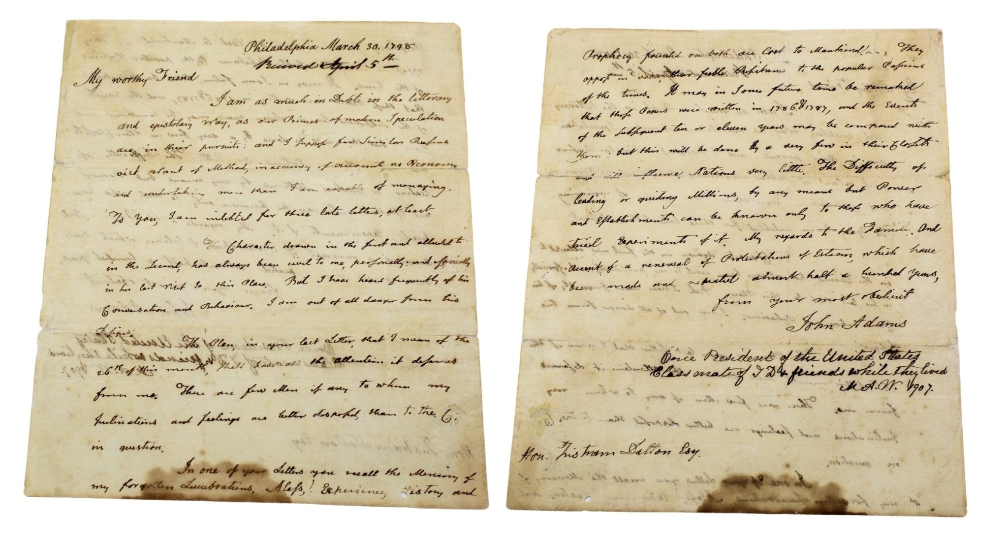 John Adams Letter Signed, to Tristam Dalton, March 30, 1798 - The Great Republic
