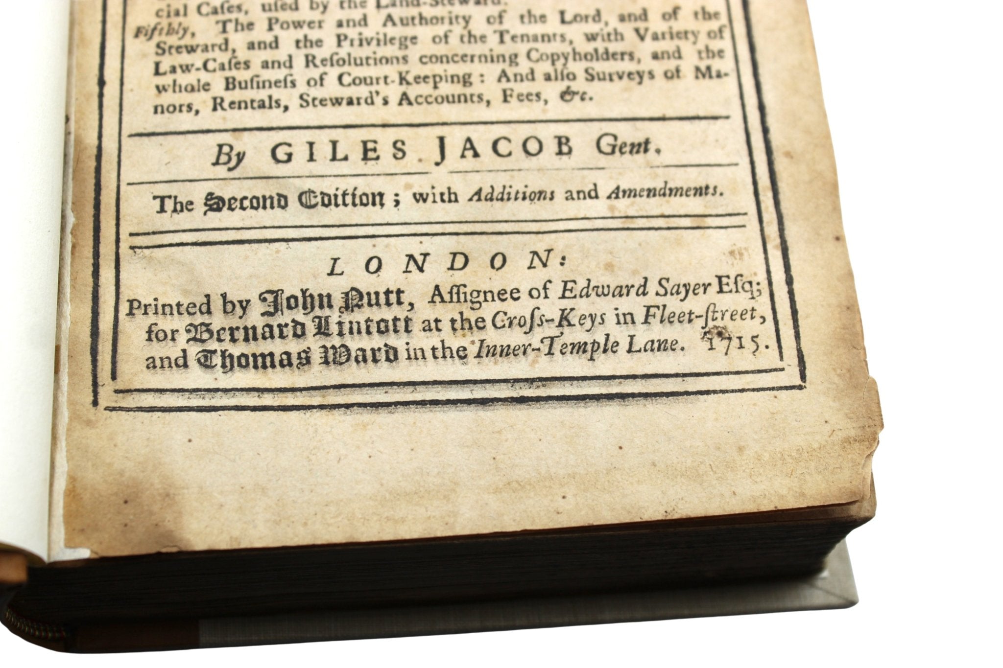John Jay's Signed Copy of The Compleat Court Keeper; or, Land - Steward’s Assistant by Giles Jacob, Second Edition, 1715 - The Great Republic