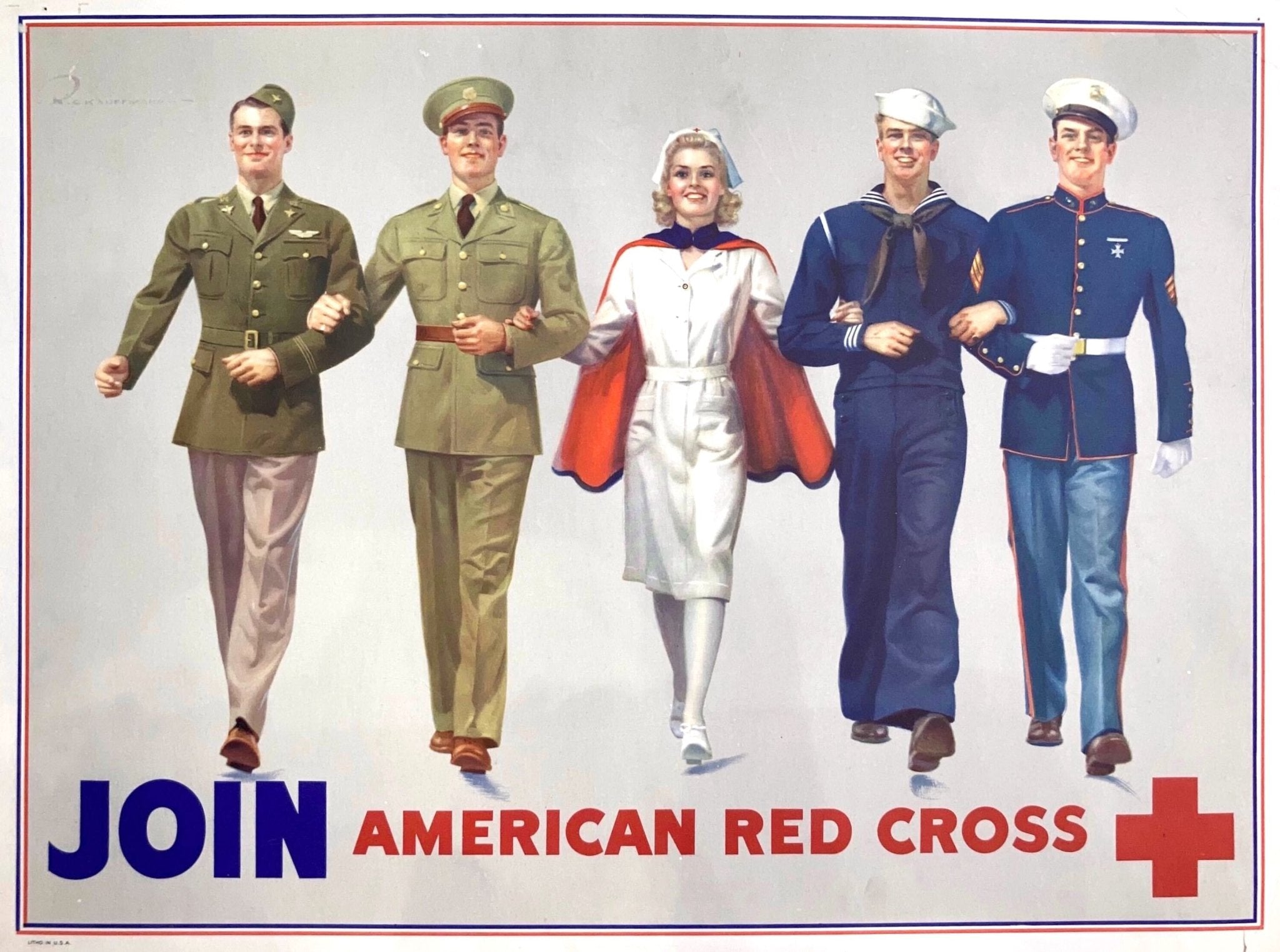 "Join American Red Cross" Vintage WWII Recruitment Poster by R. C. Kauffmann - The Great Republic