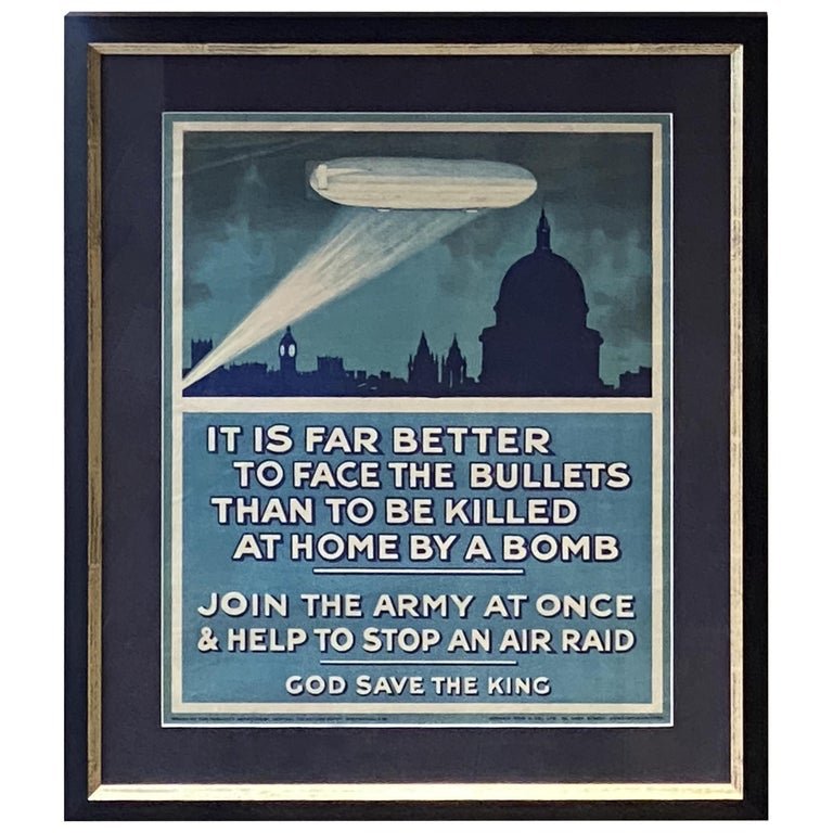 "Join the Army at Once & Help to Stop an Air Raid" Vintage British WWI Poster, 1915 - The Great Republic