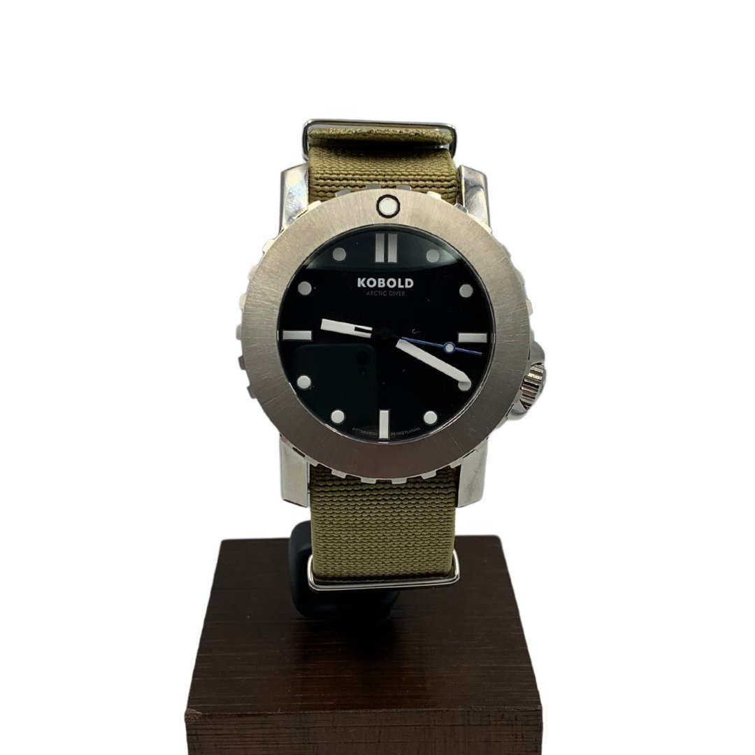 Kobold Arctic Diver Titanium Polished Watch with Tan Nylon Strap - The Great Republic
