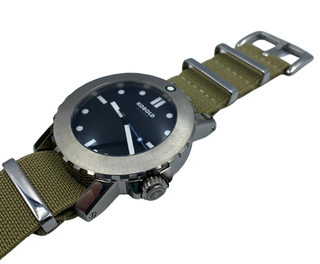 Kobold Arctic Diver Titanium Polished Watch with Tan Nylon Strap - The Great Republic