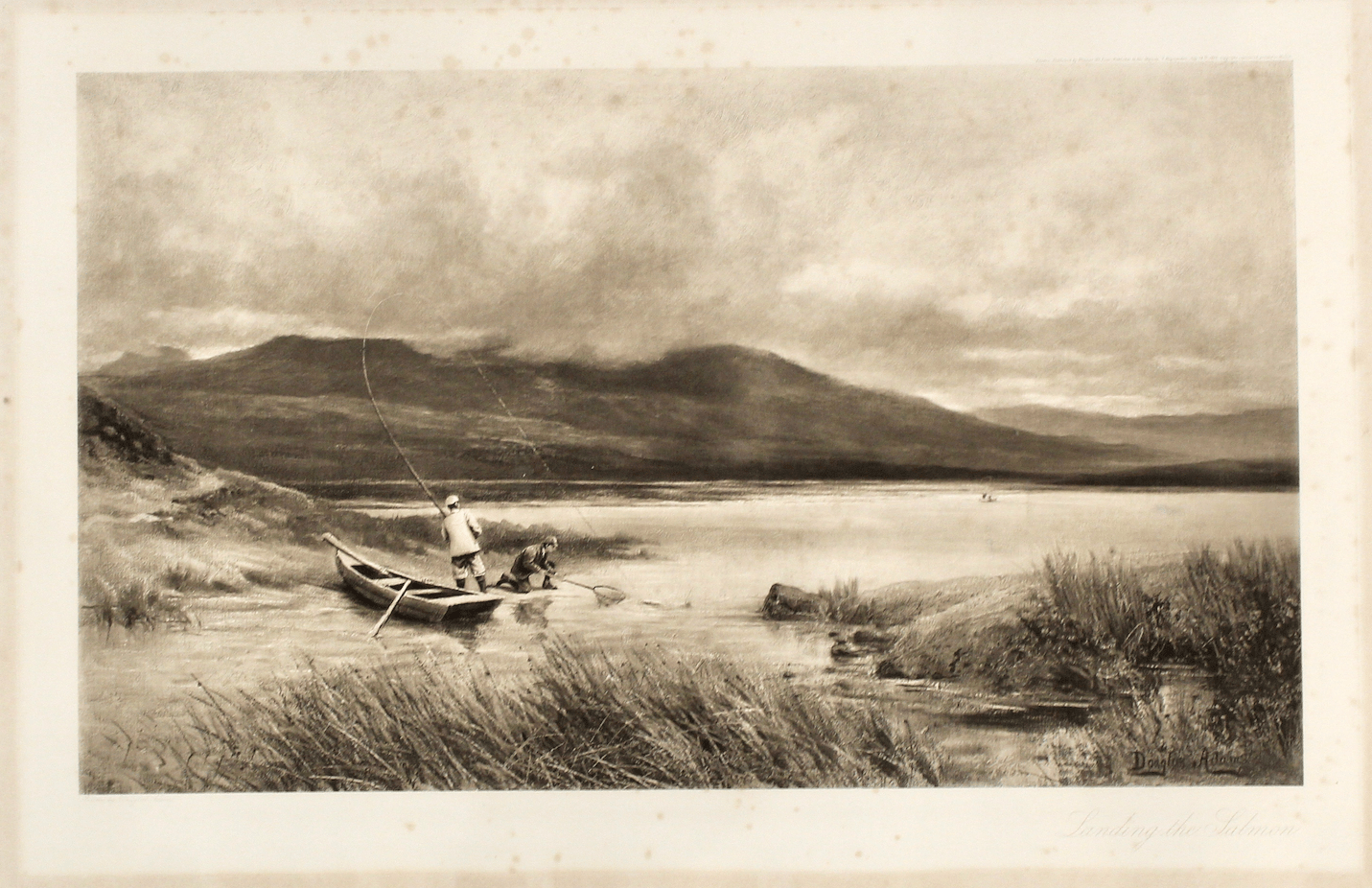 "Landing The Salmon" by Douglas Adams, Fishing Print, 1893 - The Great Republic